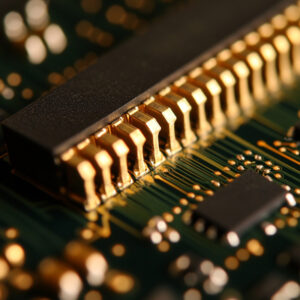 Gold plated connector pins on computer memory modules